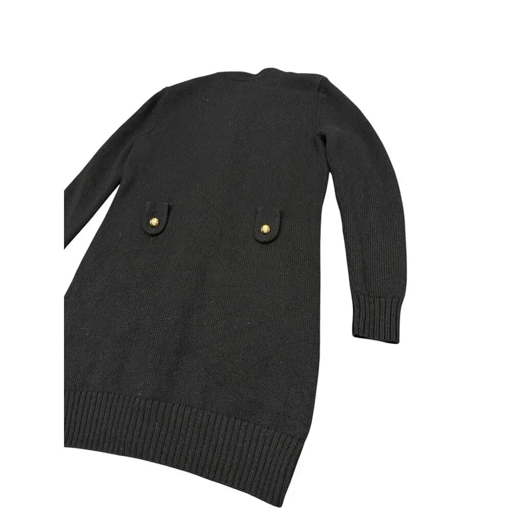 Tory Burch Long 100% Wool Cardigan Coat XL Black Gold Logo Buttons